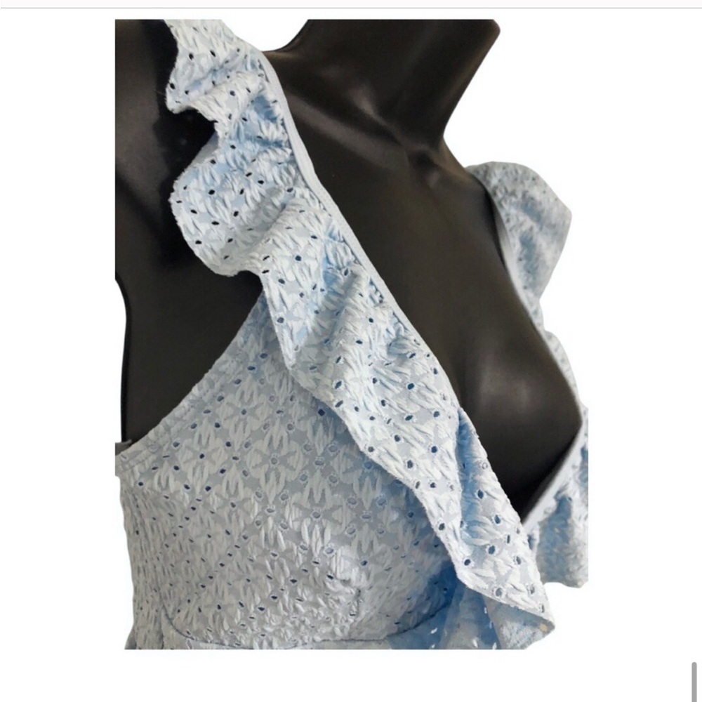 Betsey Johnson Clear sky blue 1piece Ruffle strap eyelet Swimsuit size large new - Picture 8 of 15